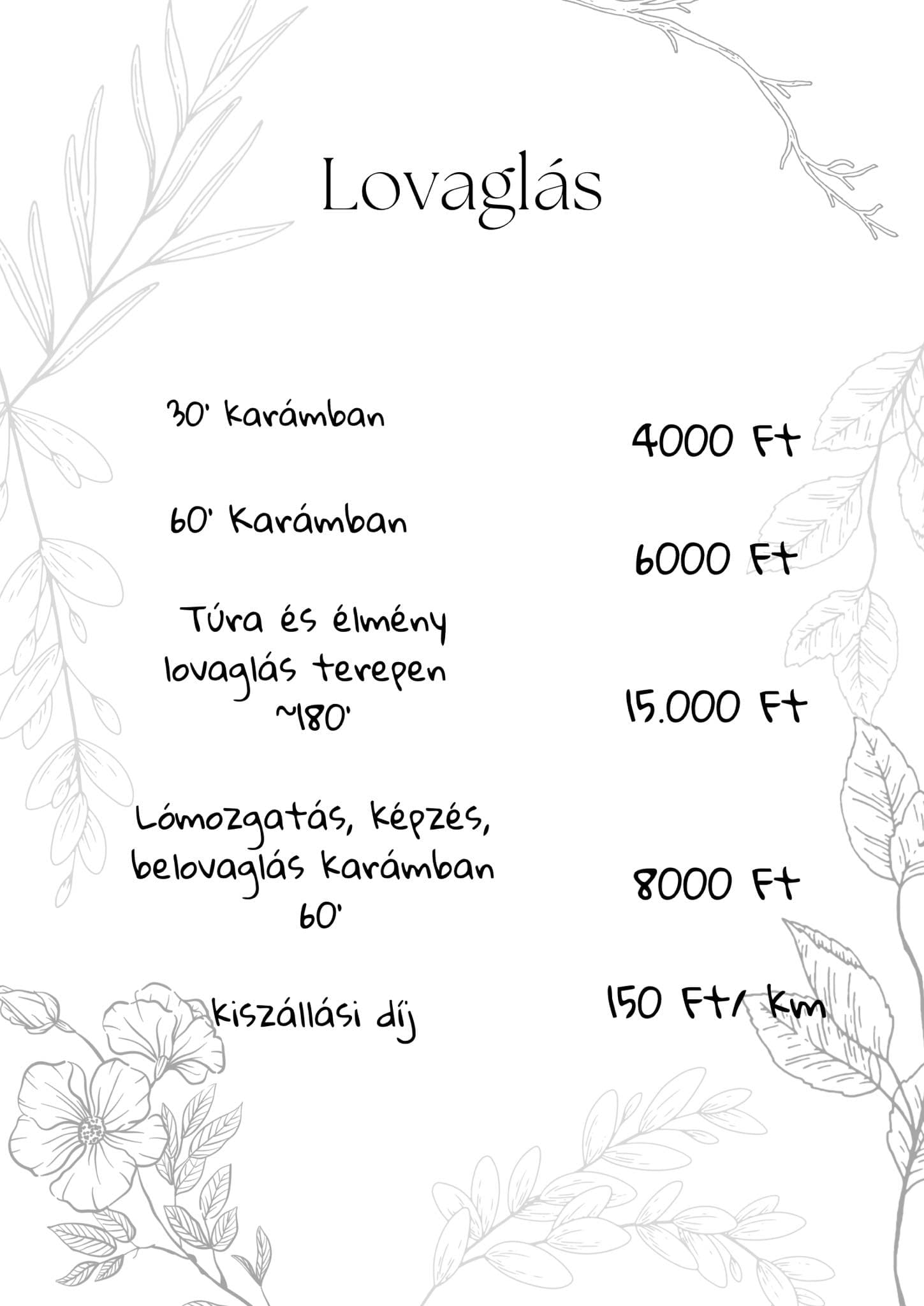 Lovas edzések, bérletek és bértartás 1